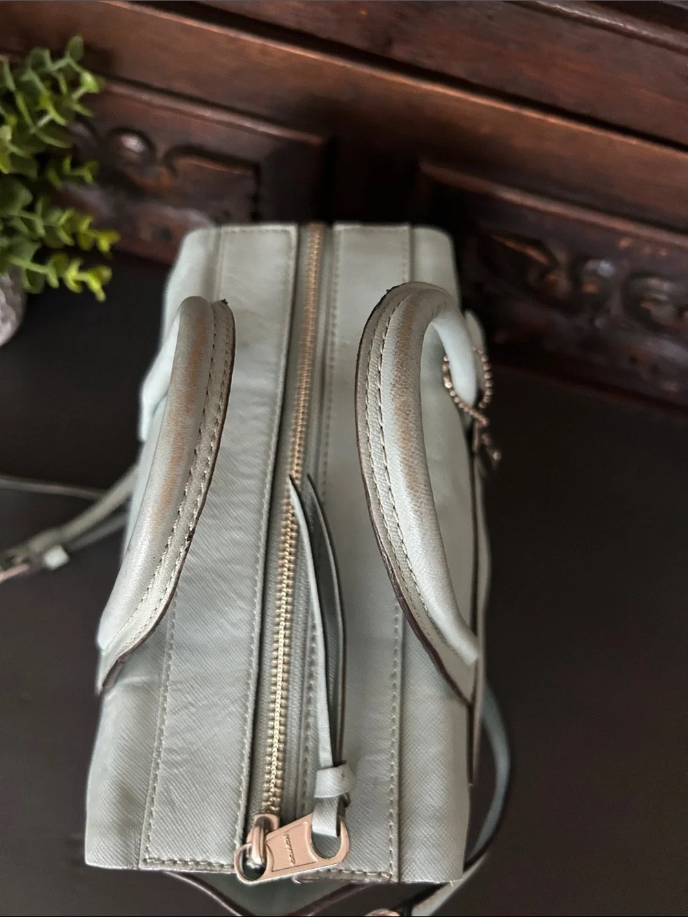 Coach Light Blue Leather Satchel with Top Handles